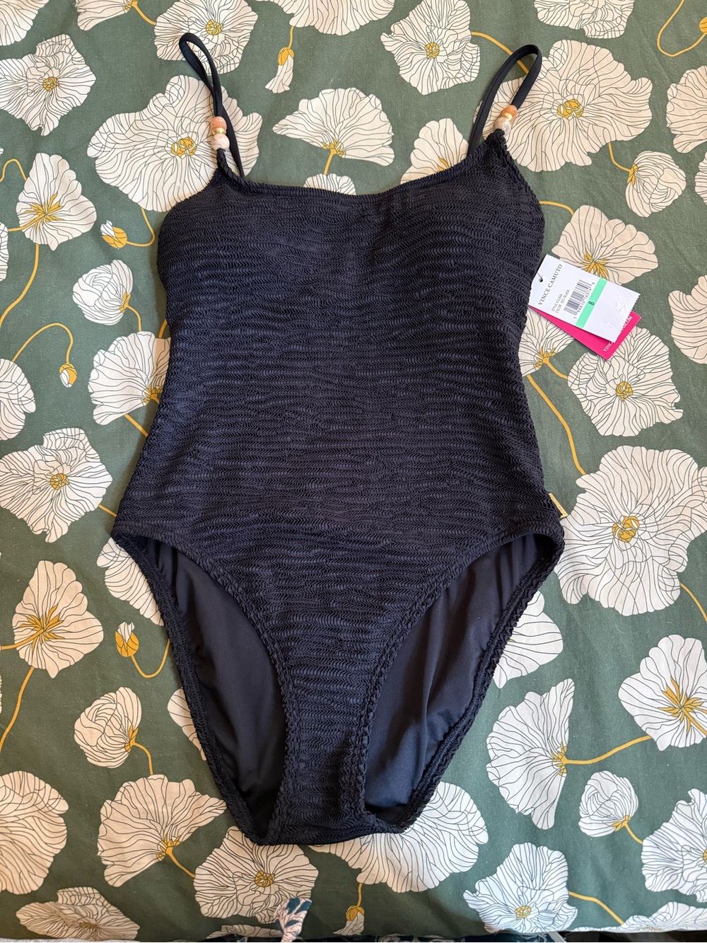 Vince Black Textured One-Piece Swimsuit